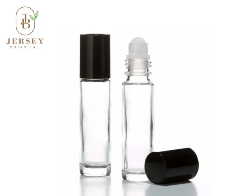 10 ml. Roll On Bottles Clear Glass Roll On Bottles w/ Black Plastic Cap & Roller For Fragrance Oils Essential Oils