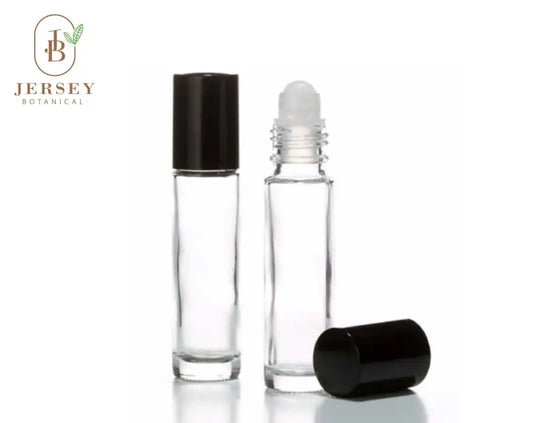 10 ml. Roll On Bottles Clear Glass Roll On Bottles w/ Black Plastic Cap & Roller For Fragrance Oils Essential Oils