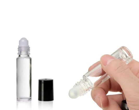 10 ml. Roll On Bottles Clear Glass Roll On Bottles w/ Black Plastic Cap & Roller For Fragrance Oils Essential Oils