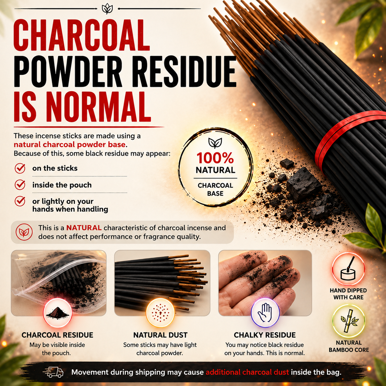 100 Incense Sticks 9'' Strong Fragrance, Hand Dipped Variety Natural Charcoal