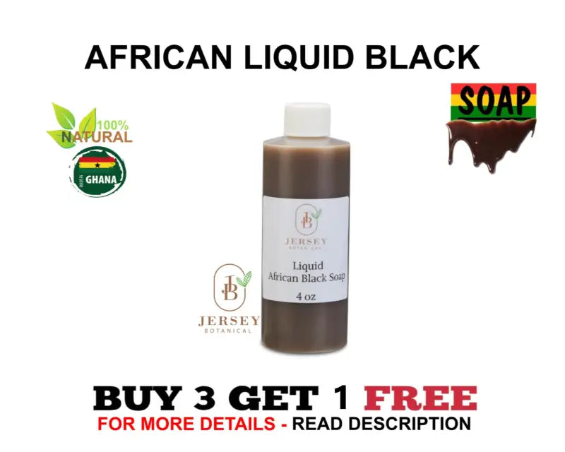 Liquid Raw African Black Soap Pure Raw Unrefined 100% Natural Organic for Hair & Body Wash. Buy 3 Get 1 Free