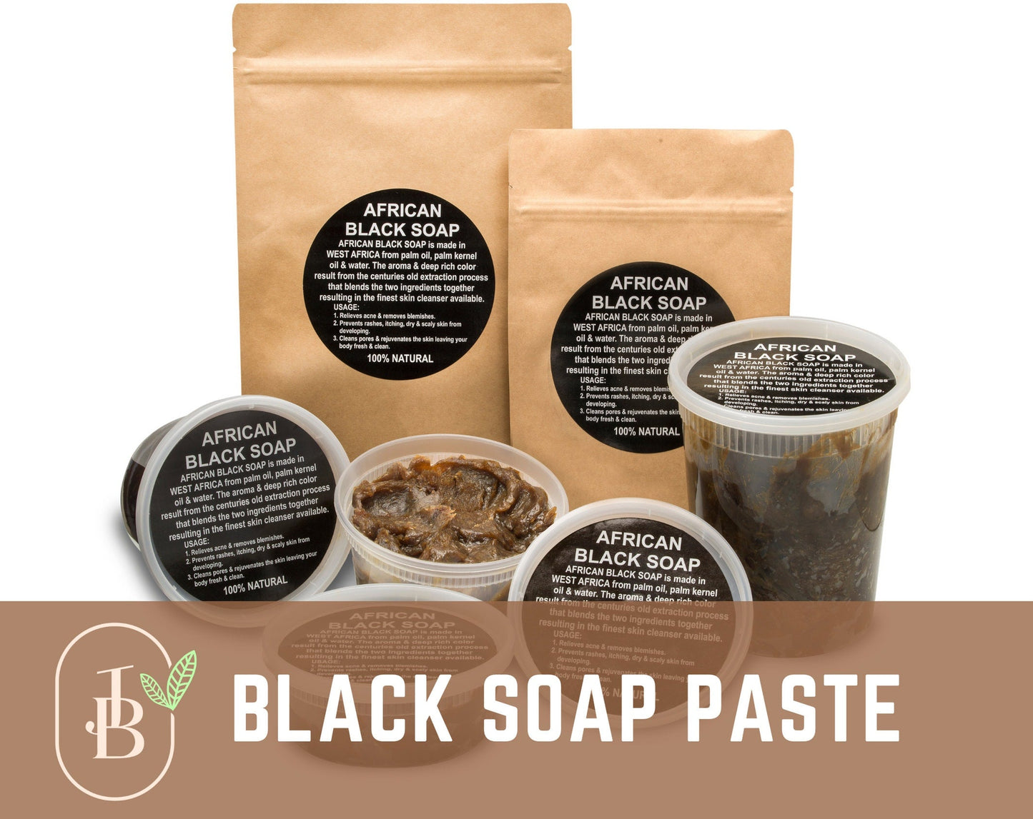 Raw African Black Soap Paste Pure Raw Unrefined 100% Natural Organic for Hair & Body Wash. Helps with Acne.