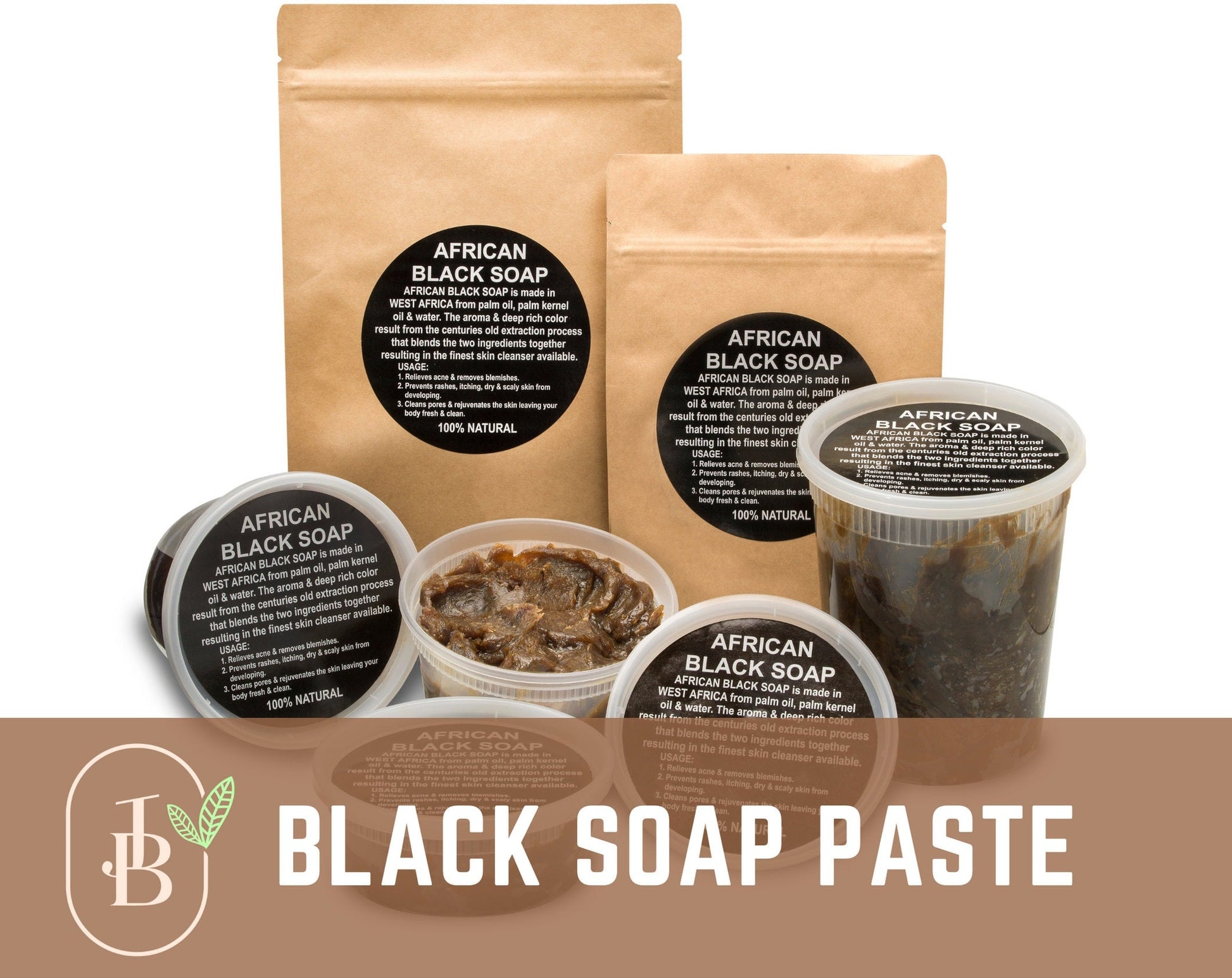 Raw African Black Soap Paste Pure Raw Unrefined 100% Natural Organic for Hair & Body Wash. Helps with Acne.